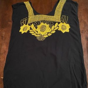 Mexican Blouse Black Gold Embroidery